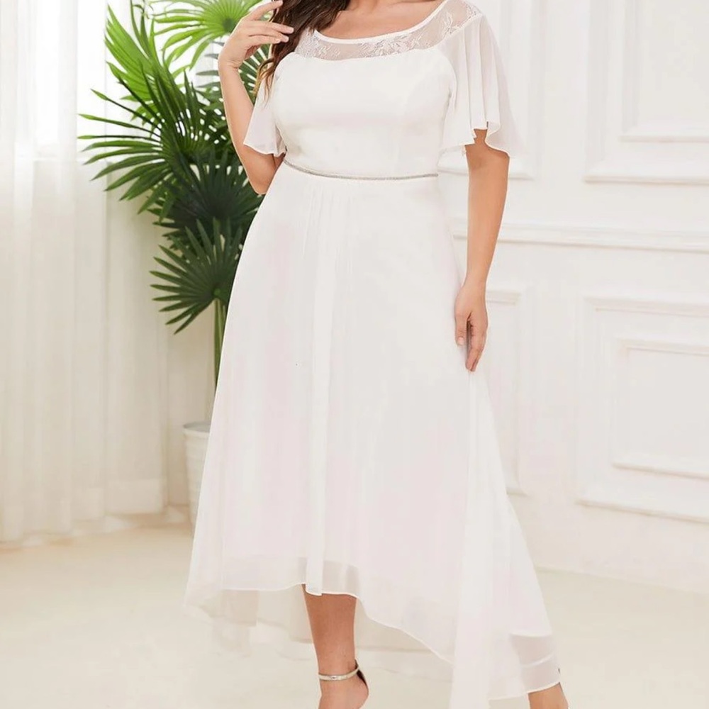 Ever Pretty Cream High Low Sundress Scoop Neck Flutter Sleeves